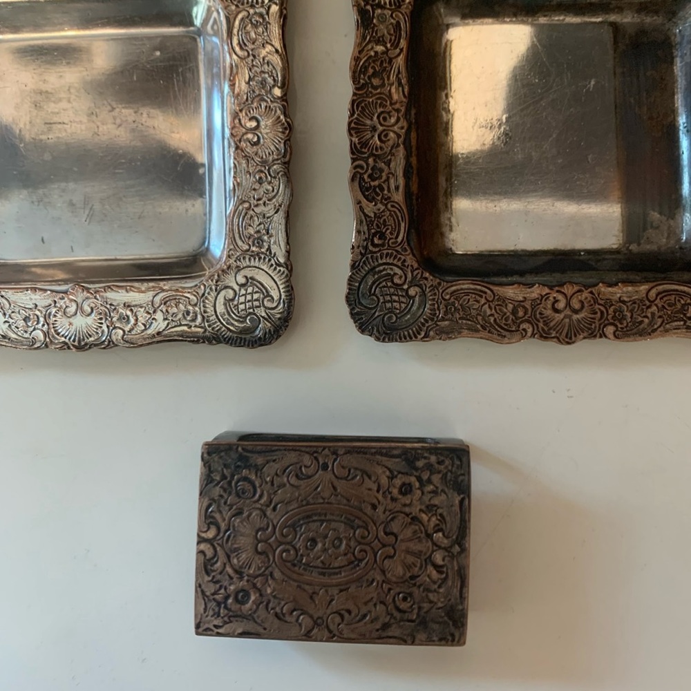 RARE Edwardian Ladies Parlor Ashtray Set w/ Match Box Holder by E.C. Webster&Son - Picture 9 of 16